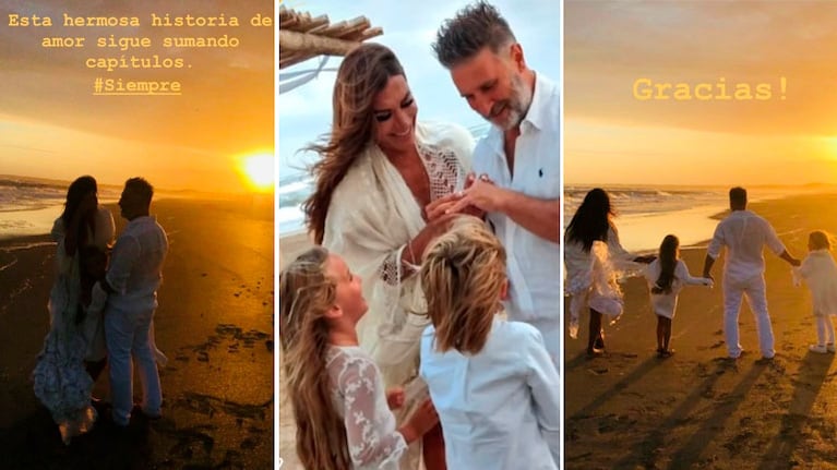 Florencia de la Ve y Pablo Goycochea renovaron sus votos matrimoniales en la playa, junto a sus hijos