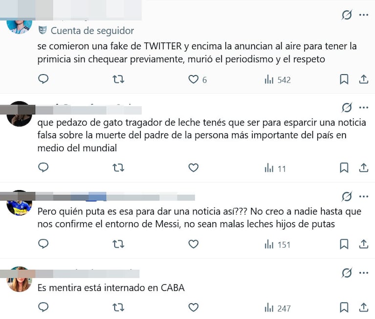 Florencia Peña anunció por error la muerte del padre de Messi (captura de X)