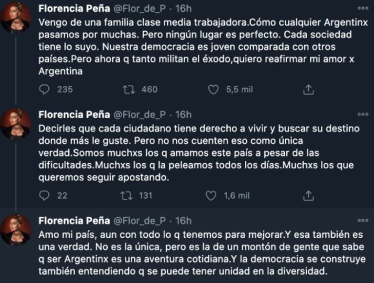 Florencia Peña, contra los argentinos que quieren radicarse en el exterior: "No nos cuenten eso como única verdad"