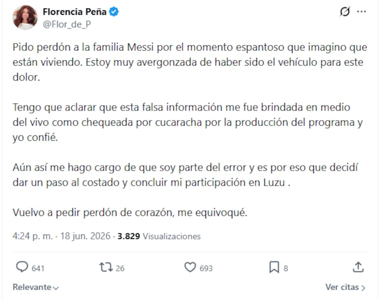 Florencia Peña renunció a Luzu TV.