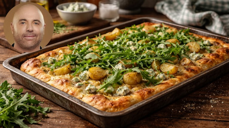 Focaccia de papa con queso azul, por Germán Martitegui. Foto: montaje