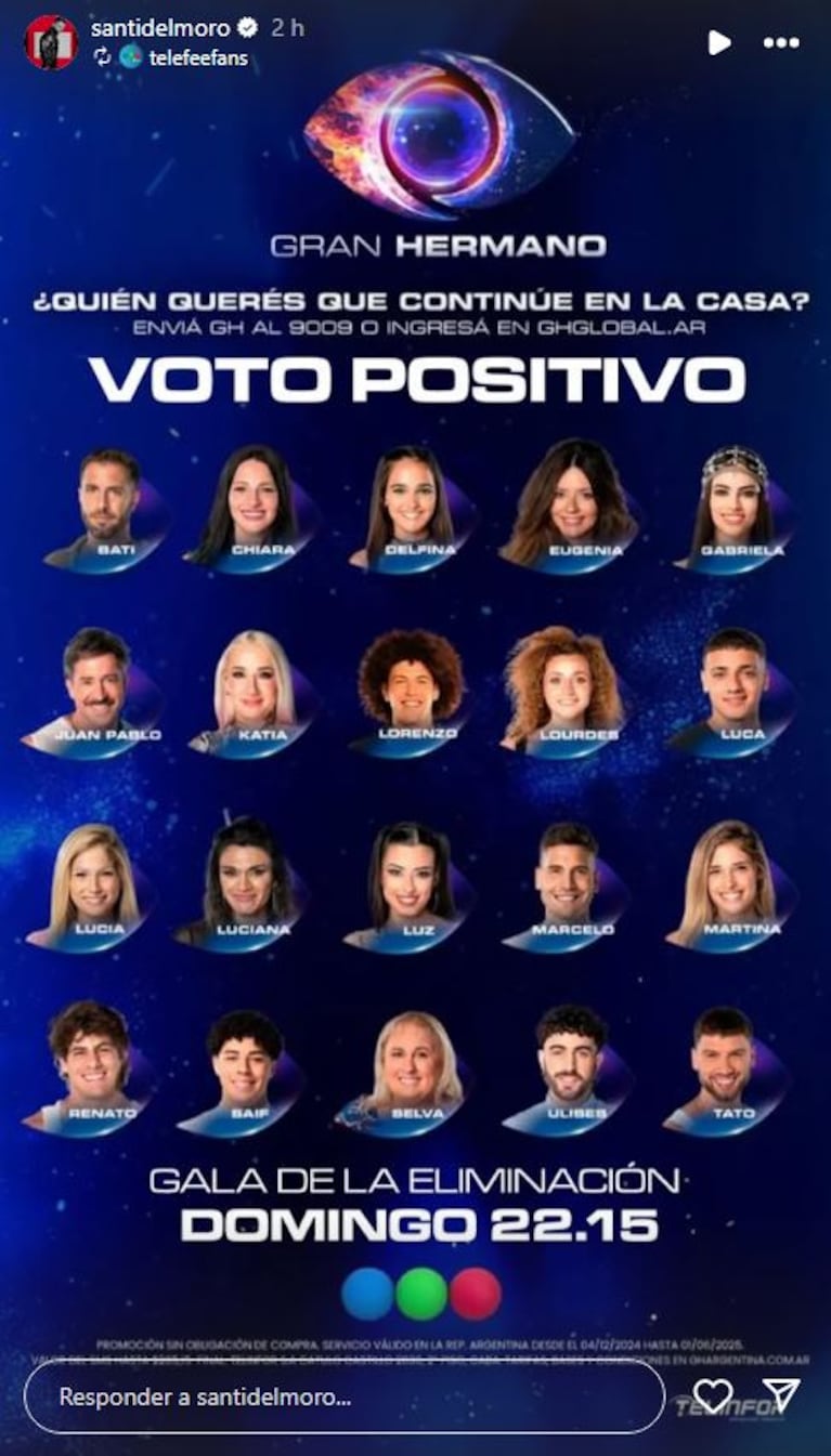 Foto: Captira de Instagram Stories (@santidelmoro)
