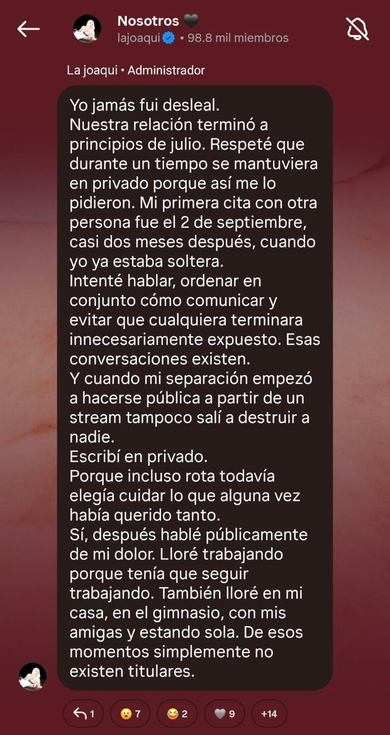 Foto: Captura de canal de difusión de WhatsApp de La Joaqui