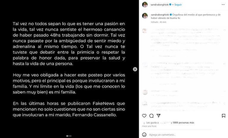 Foto: Captura de Instagram (@sandraborghiok)