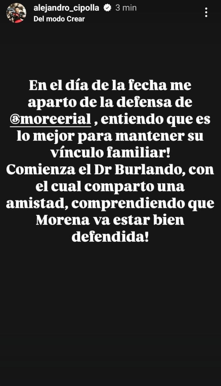 Foto: Captura de Instagram Stories (@alejandro_cipolla)