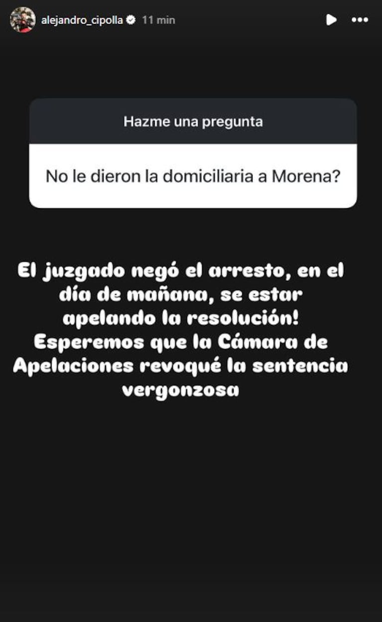 Foto: Captura de Instagram Stories (@alejandro_cipolla)