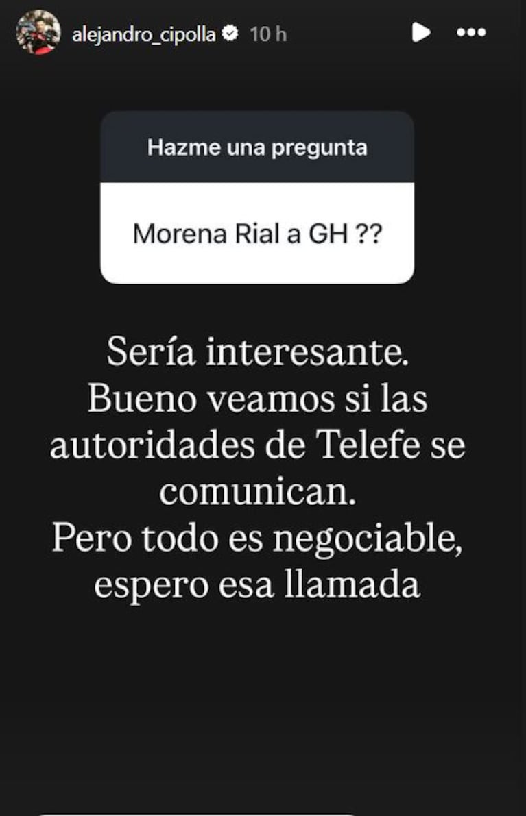 Foto: Captura de Instagram Stories (@alejandro_cipolla)