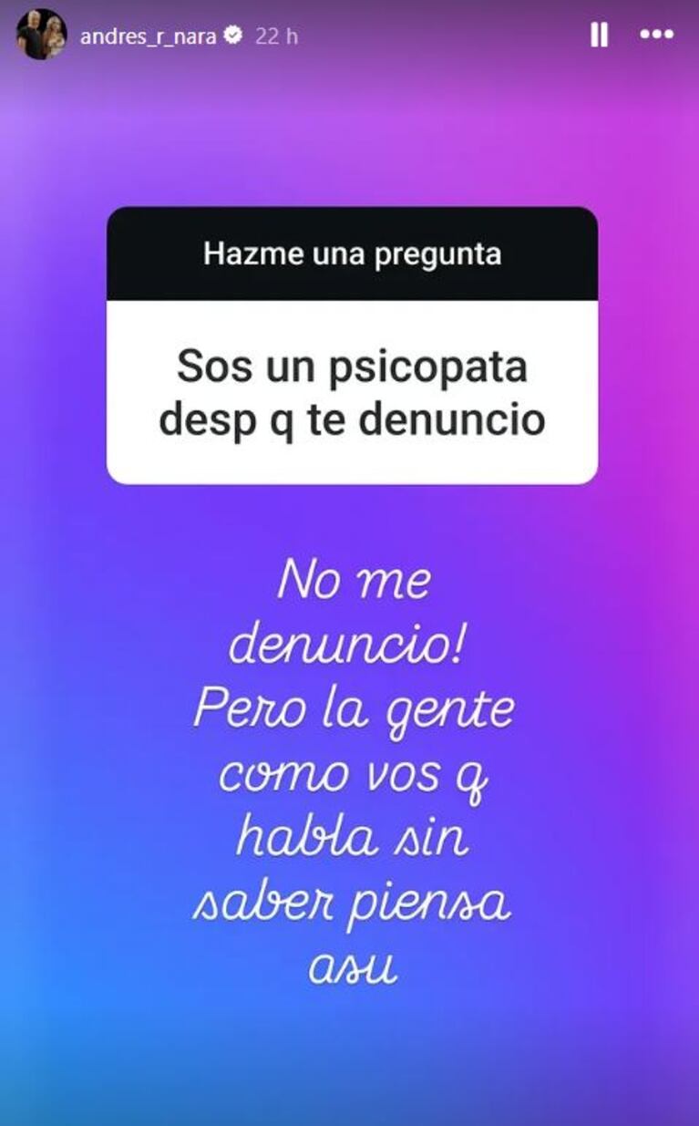 Foto: Captura de Instagram Stories (@andres_r_nara)