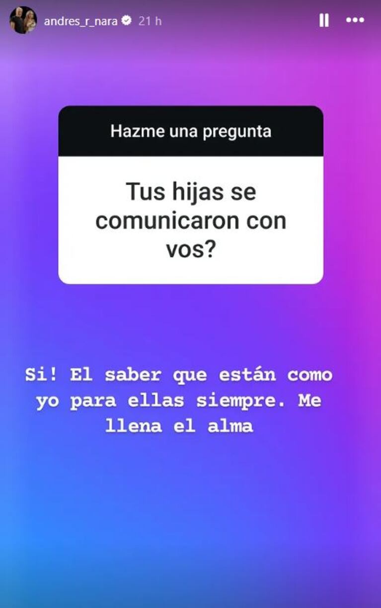 Foto: Captura de Instagram Stories (@andres_r_nara)