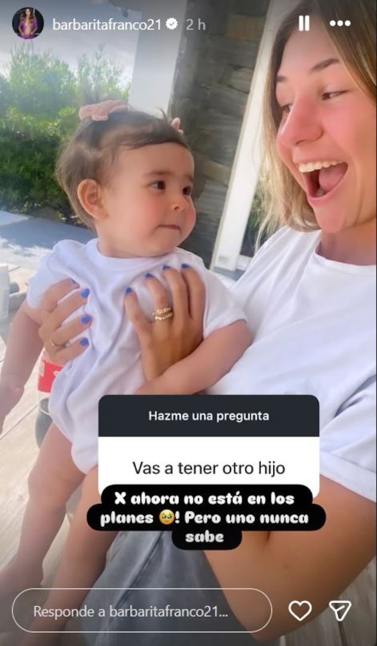 Foto: Captura de Instagram Stories (@barbaritafranco21)
