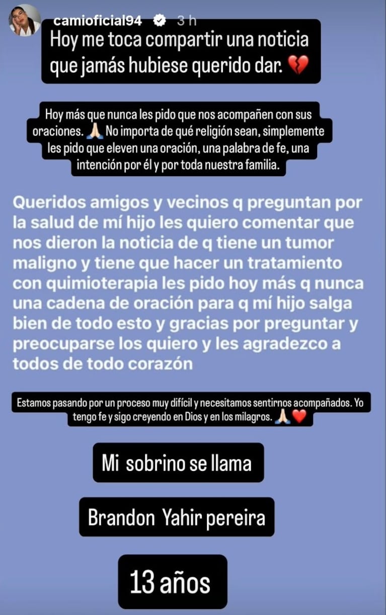 Foto: Captura de Instagram Stories (@camioficial94)