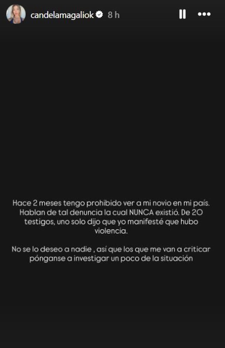Foto: Captura de Instagram Stories (@candelamagaliok)