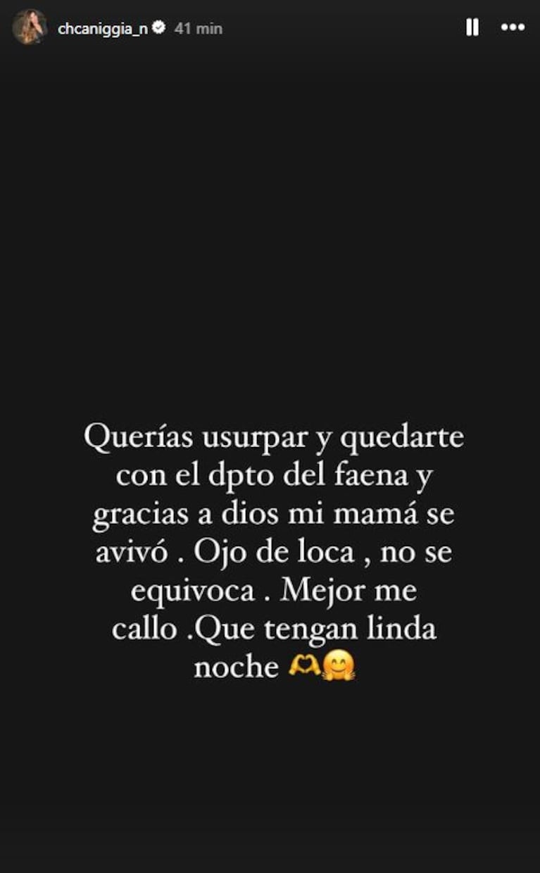Foto: Captura de Instagram Stories (@chcaniggia_n)