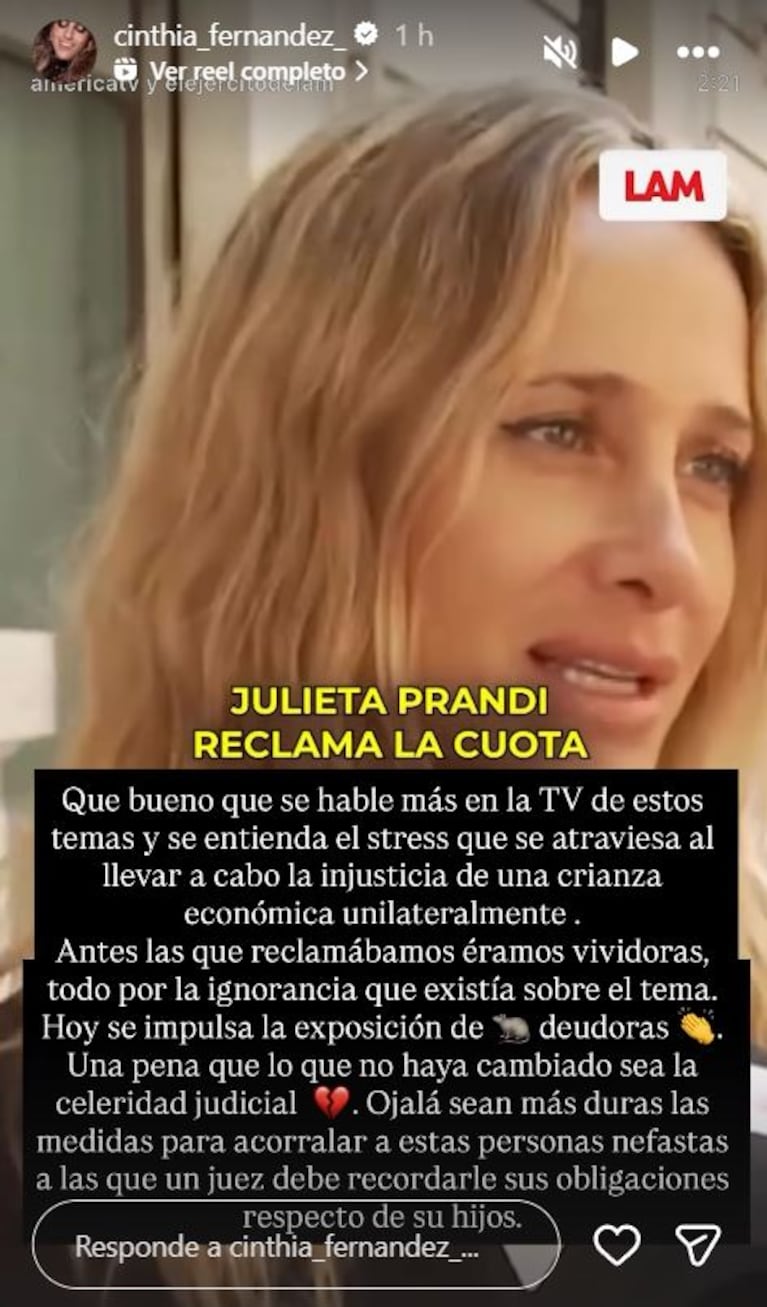 Foto: Captura de Instagram Stories (@cinthia_fernandez_)