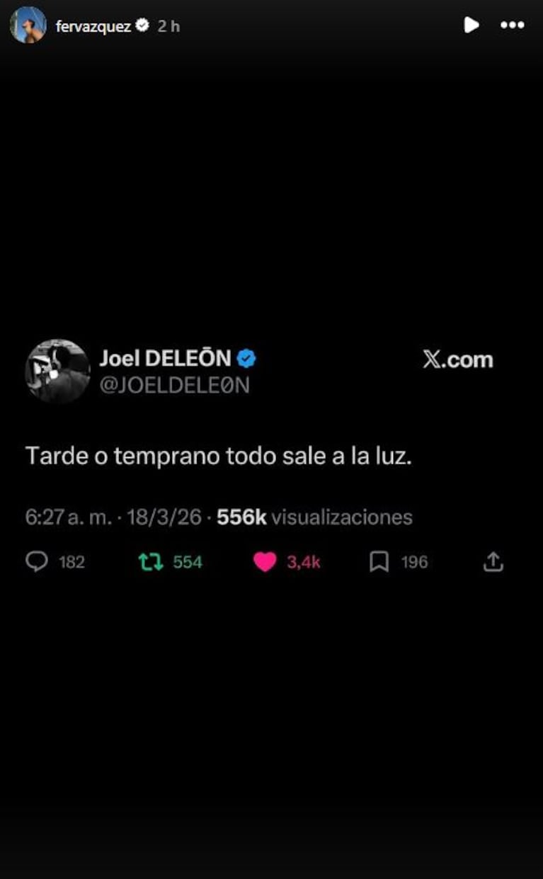 Foto: Captura de Instagram Stories (@fervazquez)