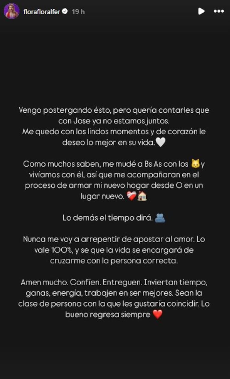 Foto: Captura de Instagram Stories (@florafloralfer)