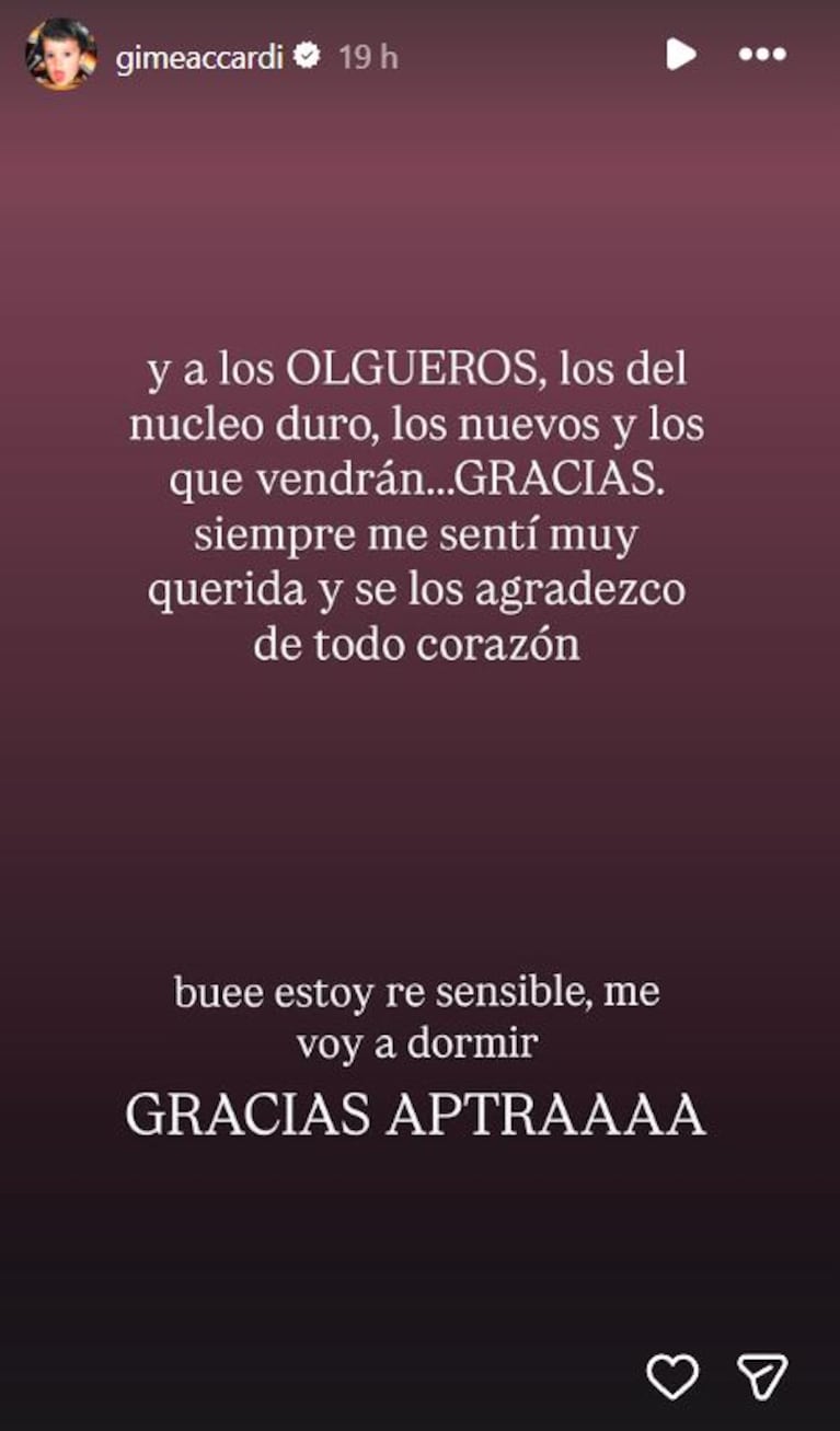 Foto: Captura de Instagram Stories (@gimeaccardi)