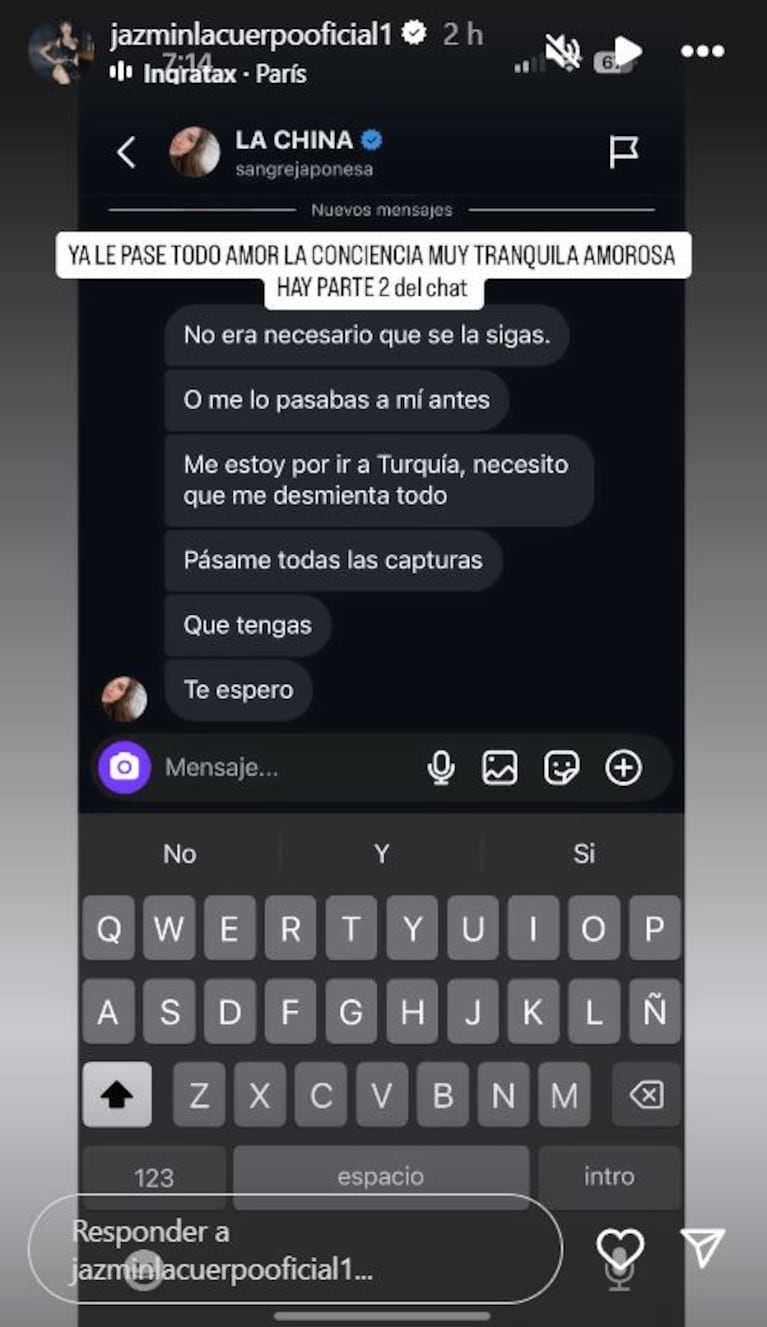Foto: Captura de Instagram Stories (@jazminlacuerpooficial1)