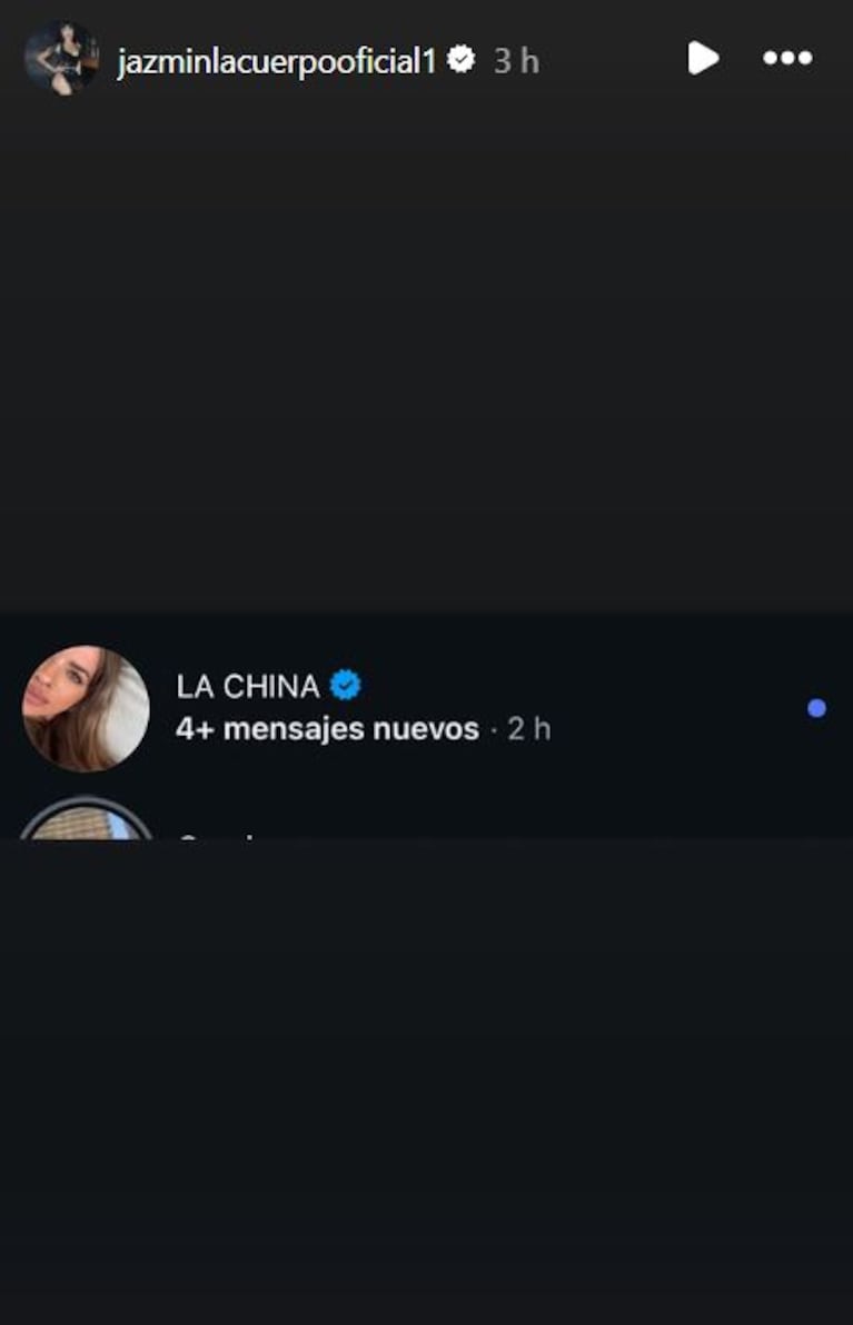 Foto: Captura de Instagram Stories (@jazminlacuerpooficial1)