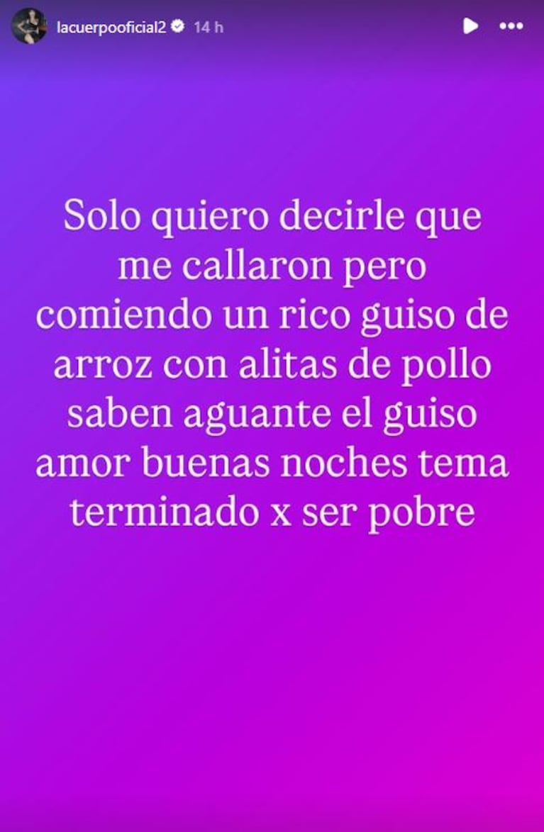 Foto: Captura de Instagram Stories (@lacuerpooficial2)