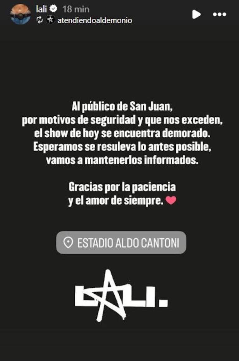Foto: Captura de Instagram Stories (@lali)