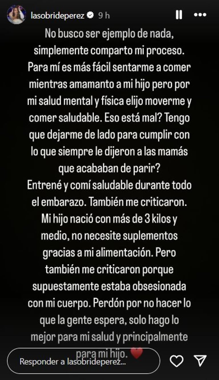 Foto: Captura de Instagram Stories (@lasobrideperez)