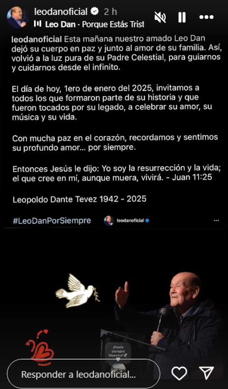 Foto: Captura de Instagram Stories (@leodanoficial)