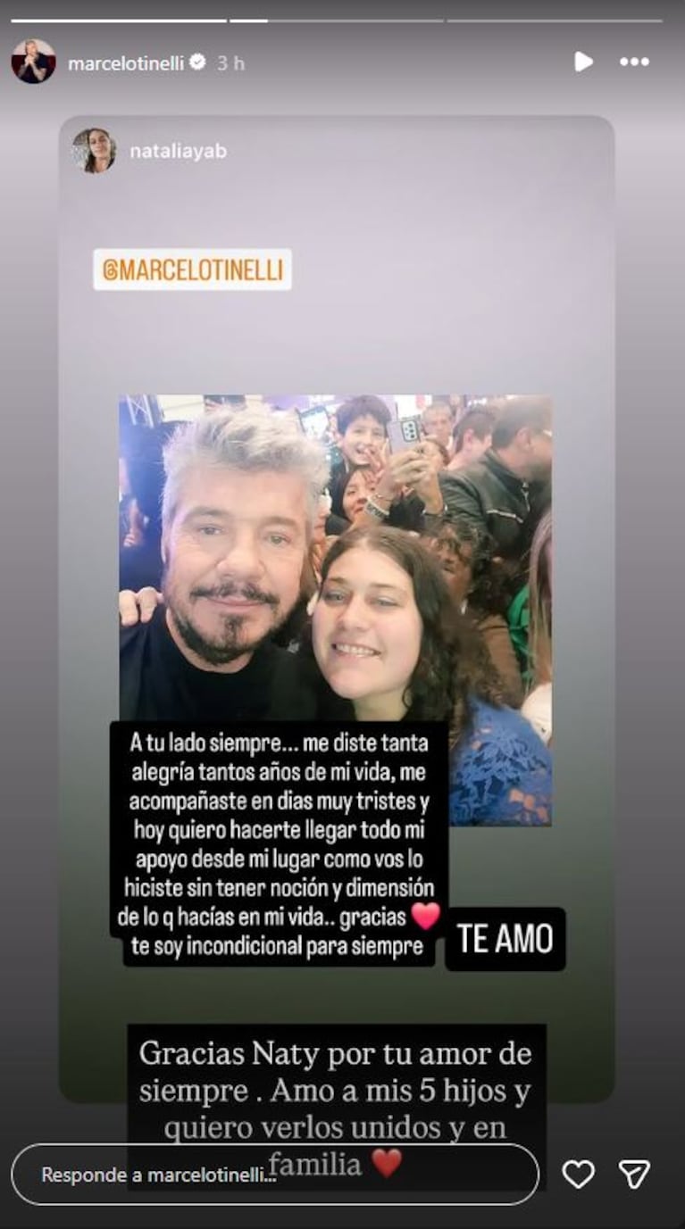 Foto: Captura de Instagram Stories (@marcelotinelli)