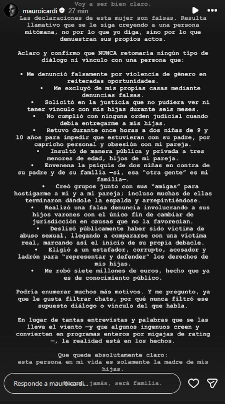 Foto: Captura de Instagram Stories (@mauroicardi)