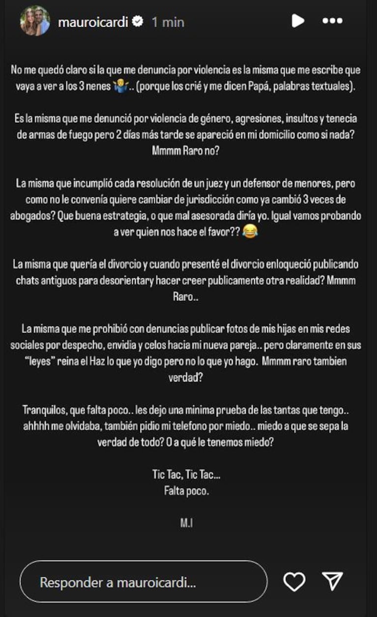 Foto: Captura de Instagram Stories (@mauroicardi)