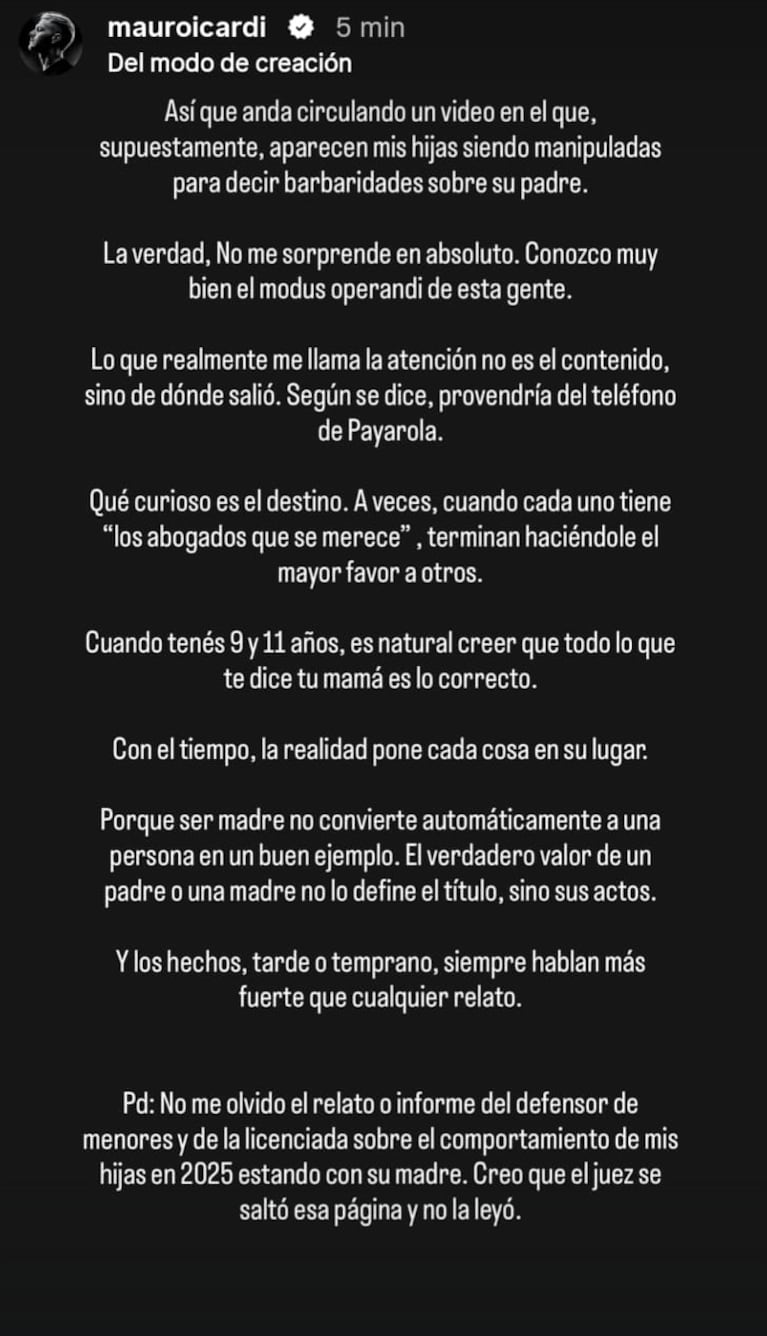 Foto: Captura de Instagram Stories (@mauroicardi)