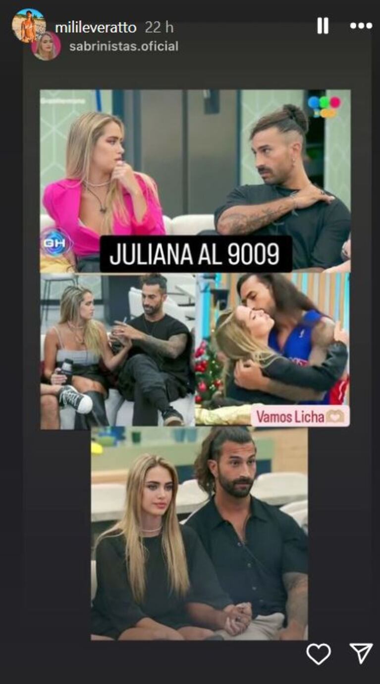 Foto: Captura de Instagram Stories (@milileveratto)