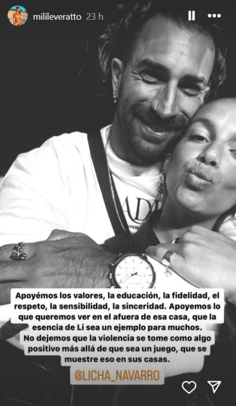 Foto: Captura de Instagram Stories (@milileveratto)