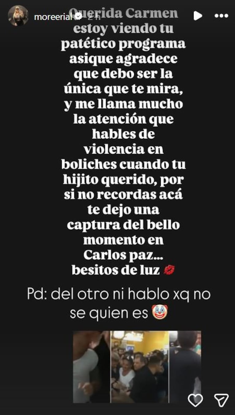 Foto: Captura de Instagram Stories (@moreerial)