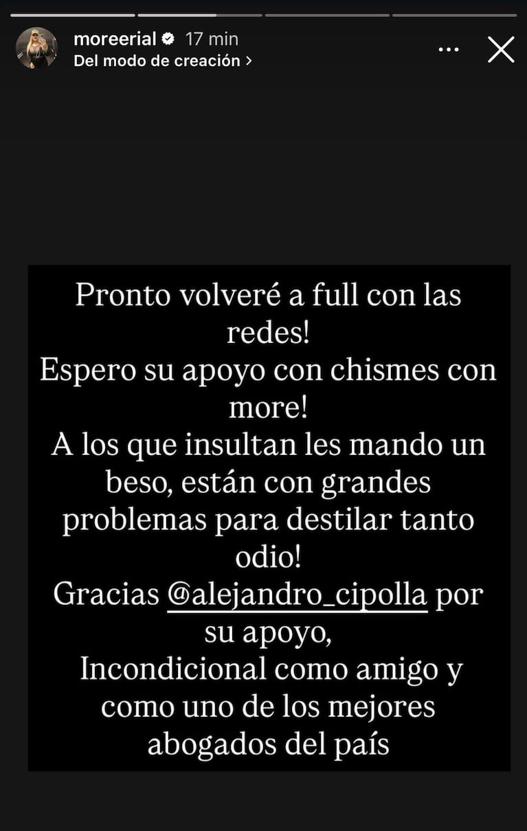 Foto: Captura de Instagram Stories (@moreerial)