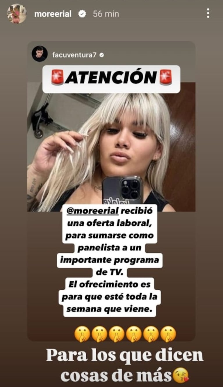 Foto: Captura de Instagram Stories (@moreerial)
