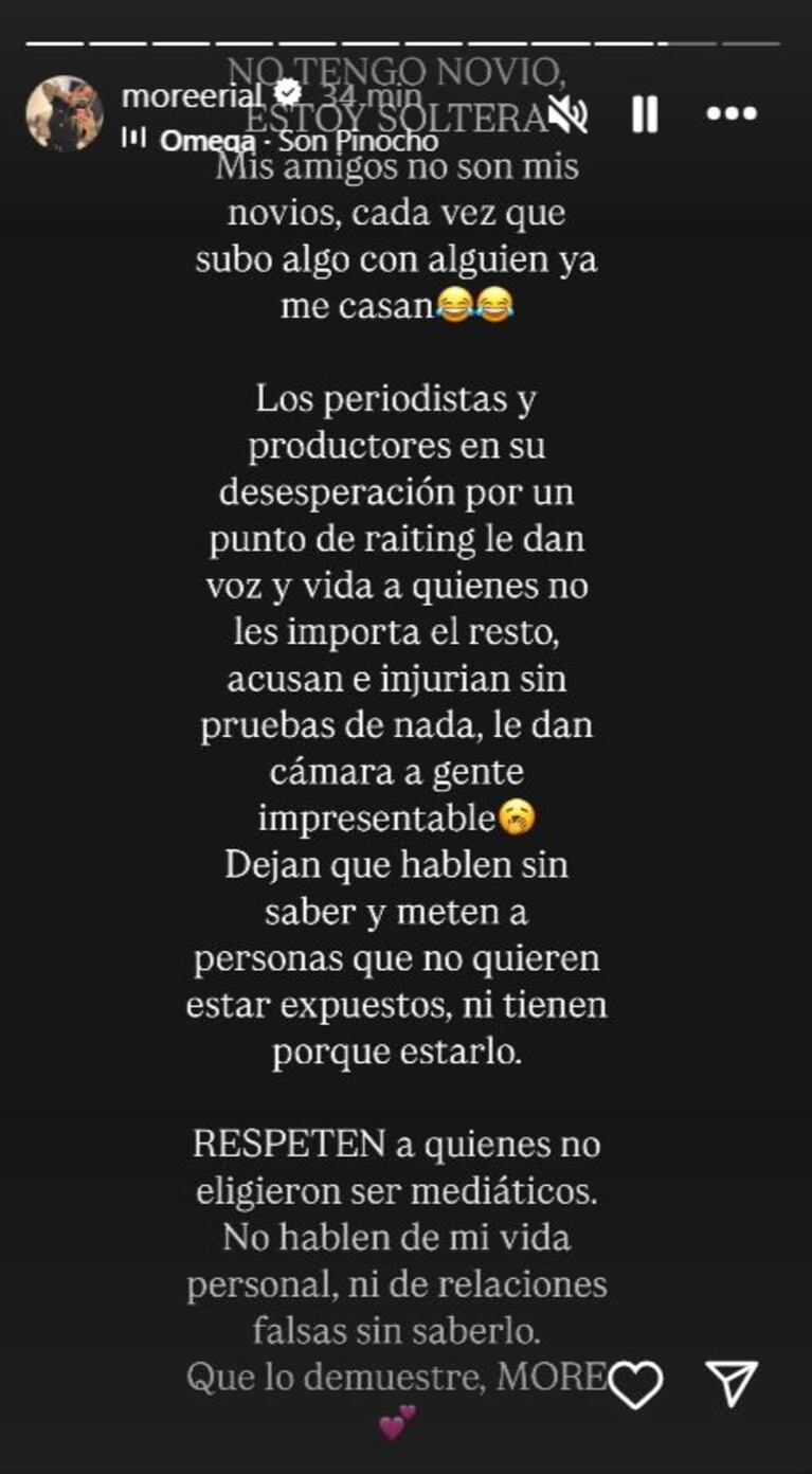 Foto: Captura de Instagram Stories (@moreerial)