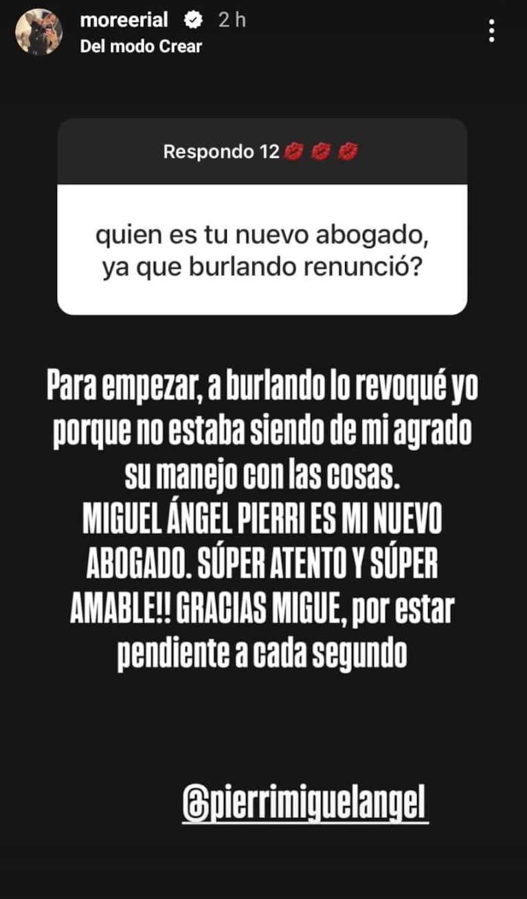 Foto: Captura de Instagram Stories (@moreerial)