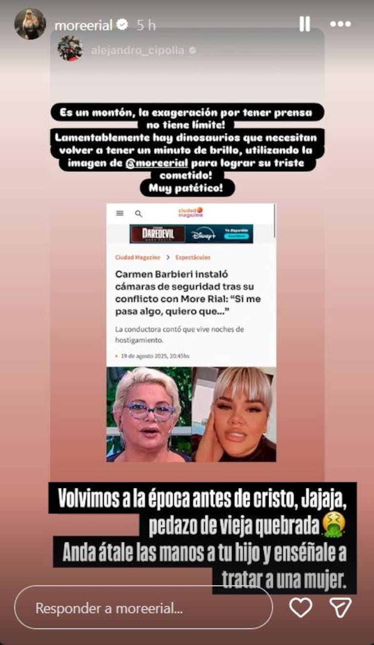 Foto: Captura de Instagram Stories (@moreerial)