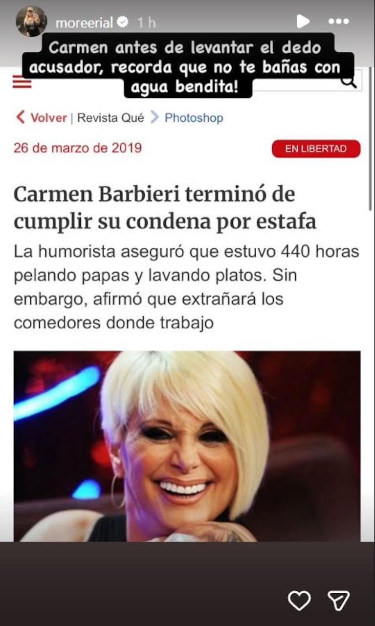 Foto: Captura de Instagram Stories (@moreerial)