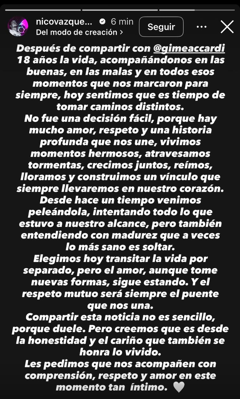 Foto: Captura de Instagram Stories  (@nicovazquezok)