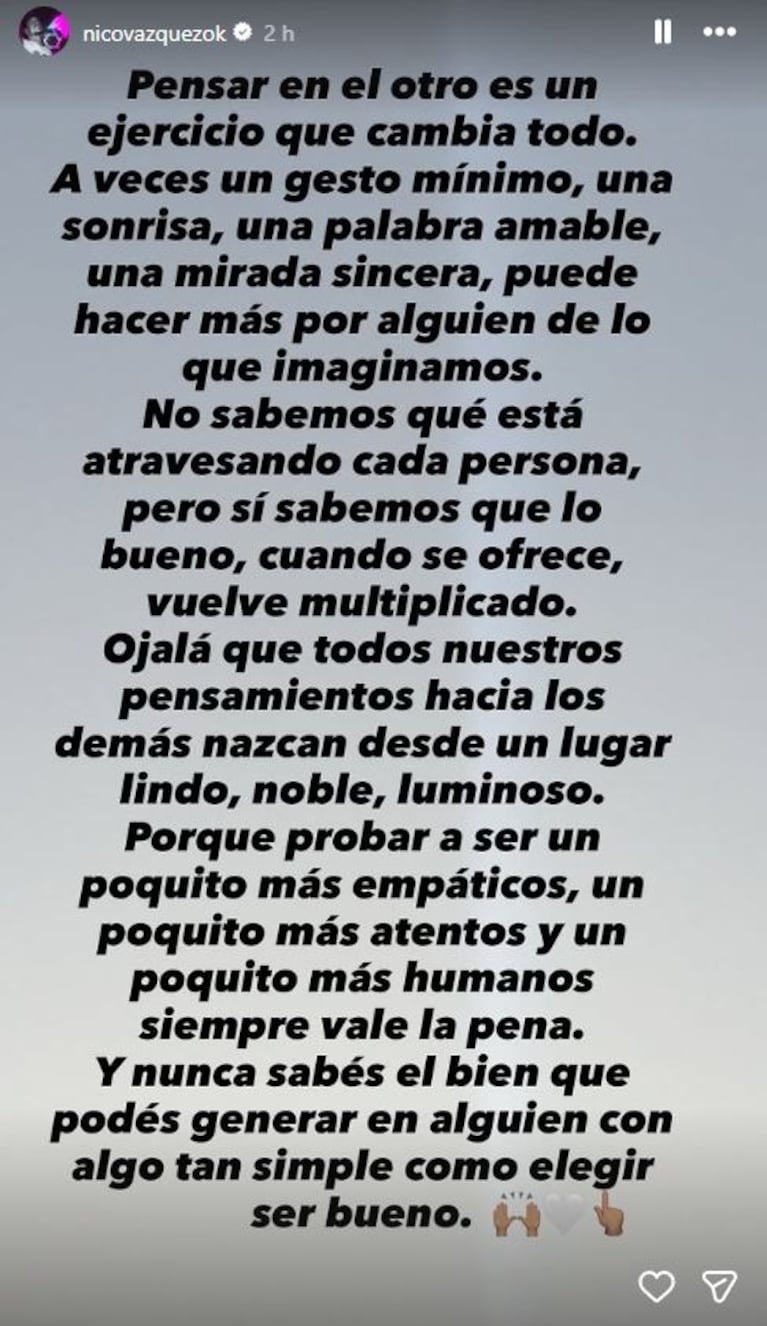 Foto: Captura de Instagram Stories (@nicovazquezok)