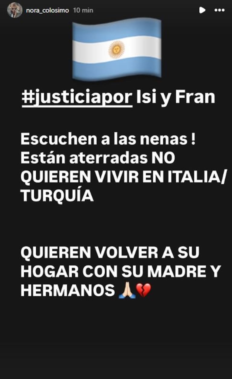 Foto: Captura de Instagram Stories (@nora_colosimo)