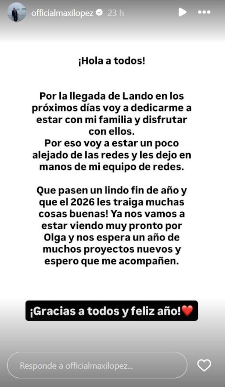 Foto: Captura de Instagram Stories (@officialmaxilopez)