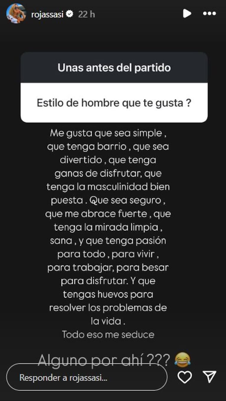 Foto: Captura de Instagram Stories (@rojassasi)
