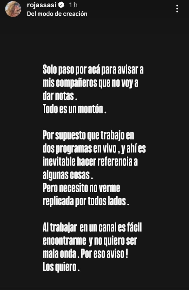 Foto: Captura de Instagram Stories (@rojassasi)