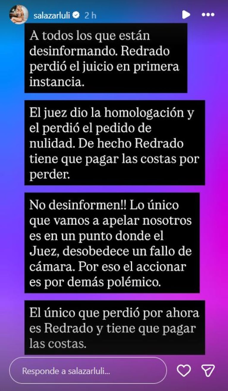 Foto: Captura de Instagram Stories  (@salazarluli)