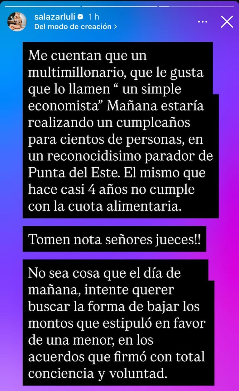 Foto: Captura de Instagram Stories (@salazarluli)