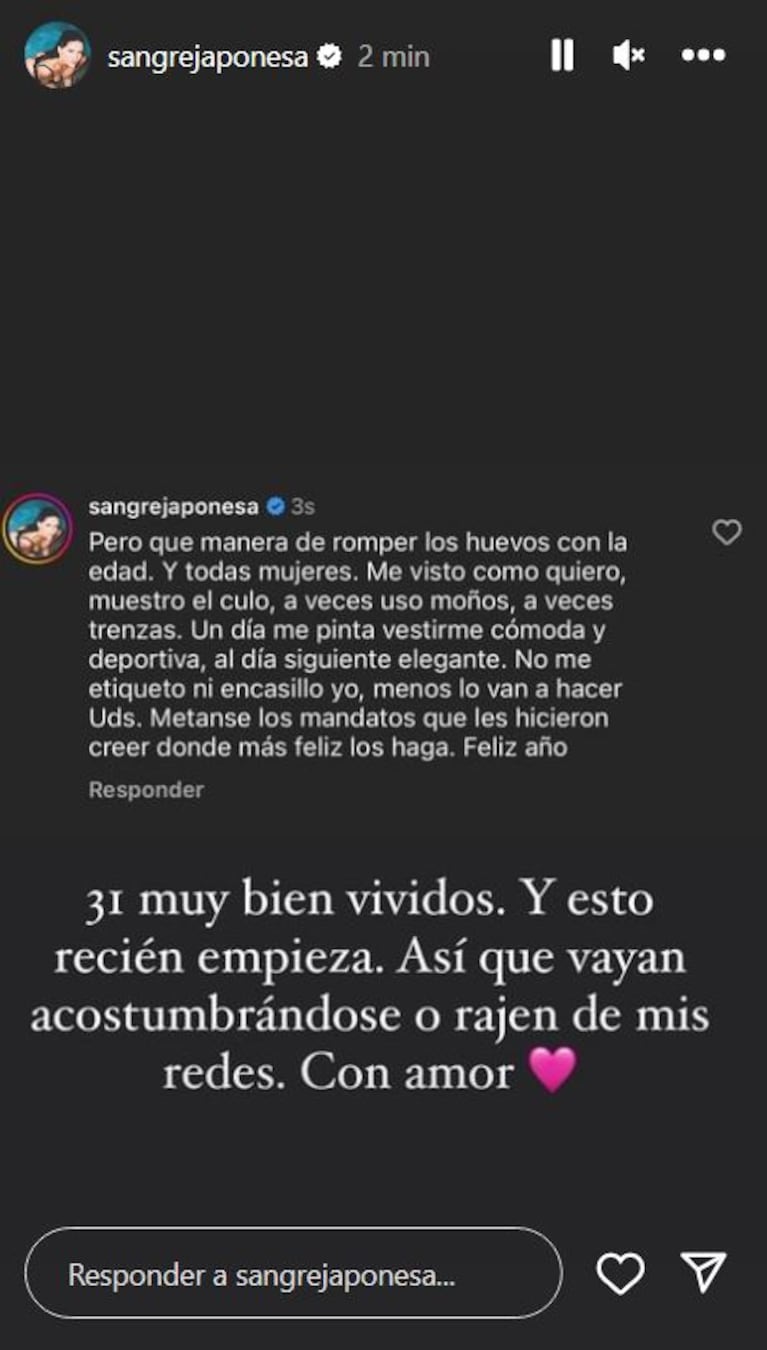 Foto: Captura de Instagram Stories (@sangrejaponesa)