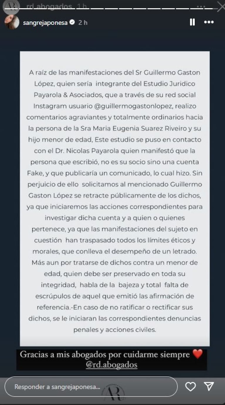 Foto: Captura de Instagram Stories (@sangrejaponesa)